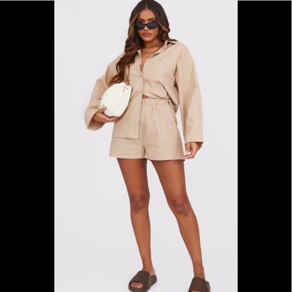 PLT beige linen short set size 12